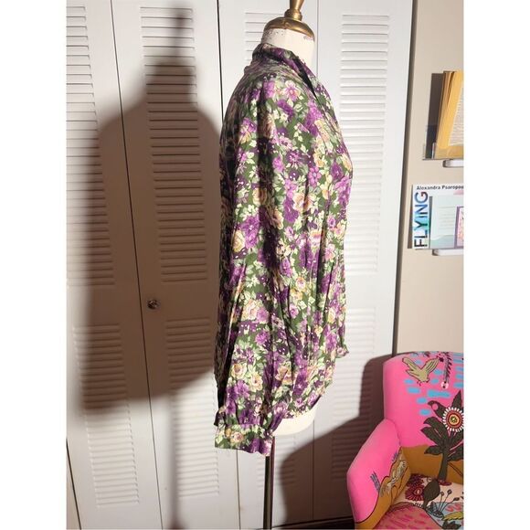 Ornamentation | Women’s | Blouse | Size 16 | Colorful Dark Floral Button Down To - Picture 5 of 6
